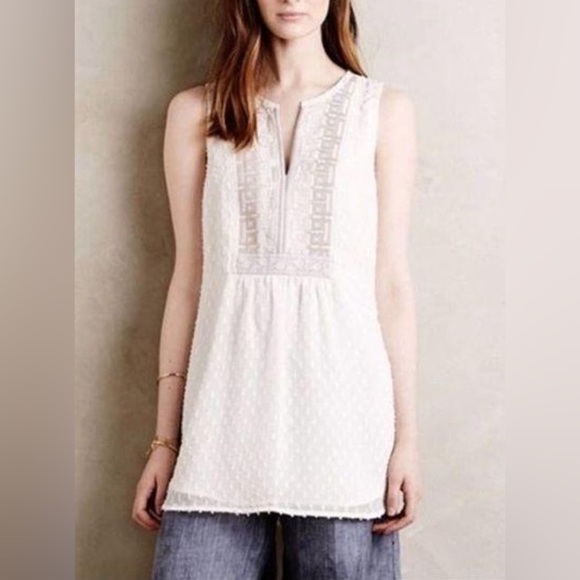 Anthropologie One September Pasto Swiss Dot Embroidered Beaded Cream‎ Blouse, S - Picture 3 of 11